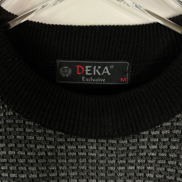 Deka men’s sweater M gray black check print retro Klingon check crew neck office - Picture 4 of 12